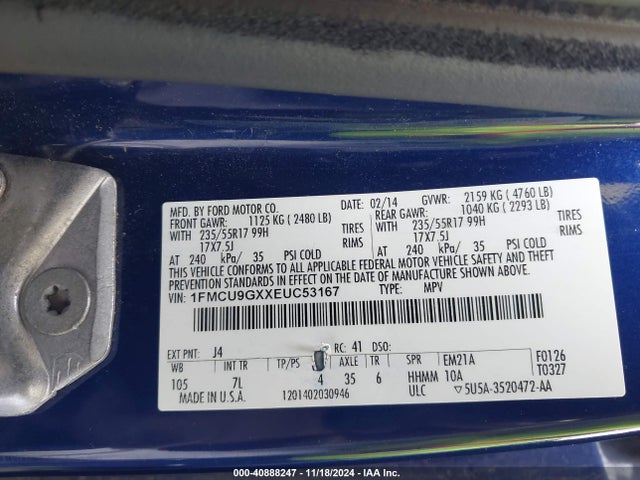 Ford ESCAPE SE 2014 1FMCU9GXXEUC53167 Image 9