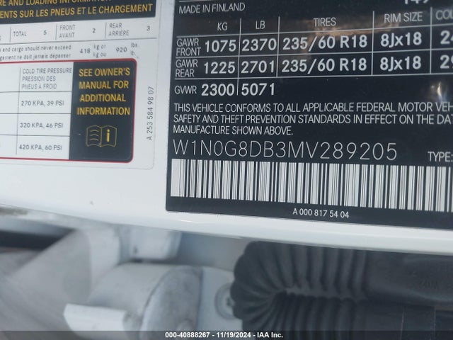 W1N0G8DB3MV289205 Mercedes-Benz Glc 300 Suv