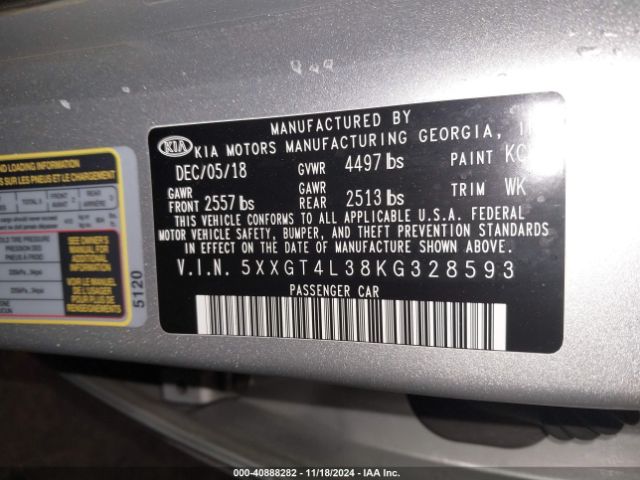 5XXGT4L38KG328593 KIA Optima Lx