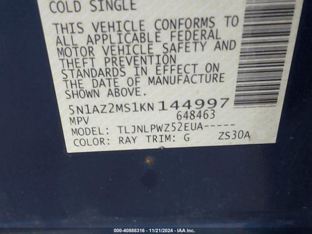 5N1AZ2MS1KN144997 Nissan MURANO S