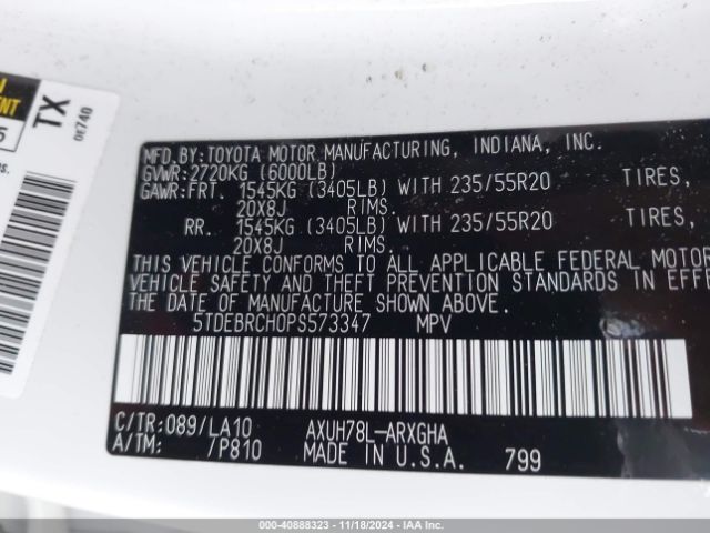 5TDEBRCH0PS573347 Toyota Highlander Hybrid Platinum