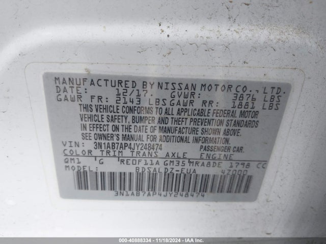 Nissan SENTRA SV 2018 3N1AB7AP4JY248474 Image 9