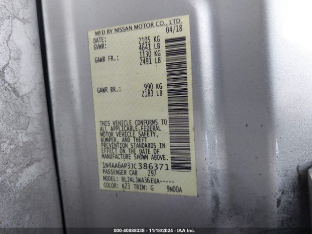 1N4AA6AP3JC386371 Nissan Maxima 3.5 Sv