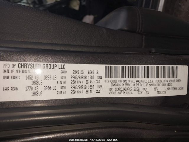 1C4RDJAGXFC710236 Dodge Durango Sxt
