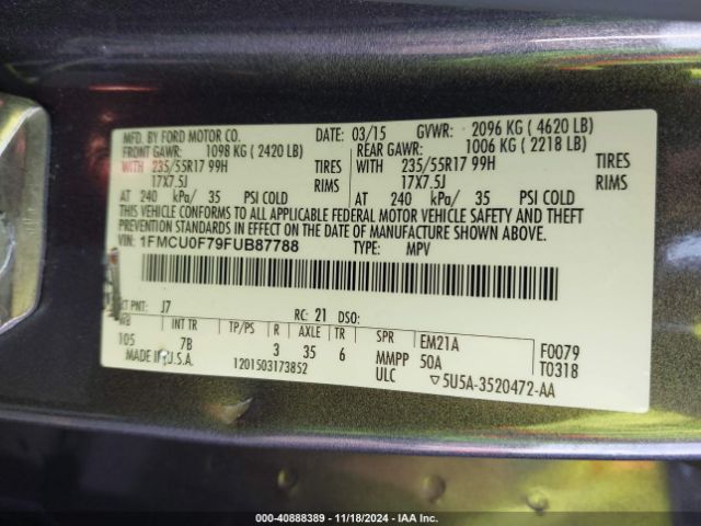 1FMCU0F79FUB87788 Ford ESCAPE S