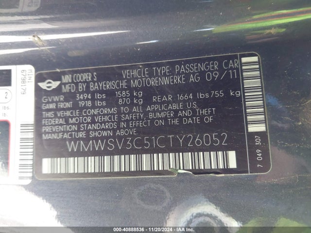 2012 MINI COOPER S WMWSV3C51CTY26052 Photo 8