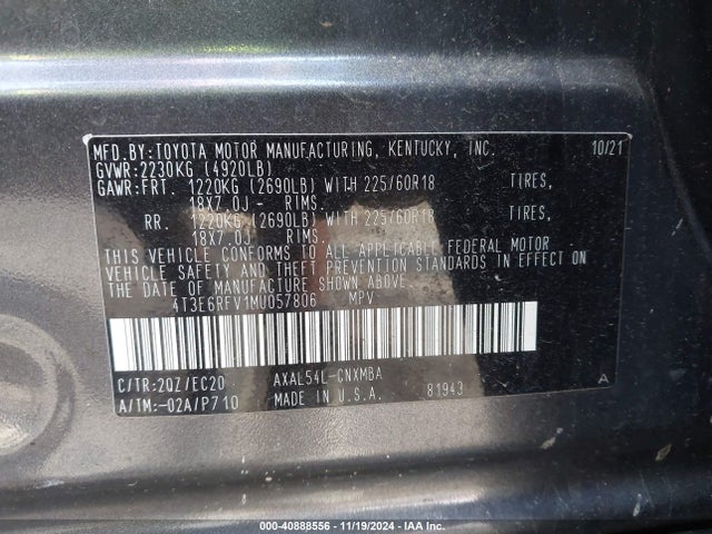 4T3E6RFV1MU057806 Toyota Rav4 Hybrid Xse