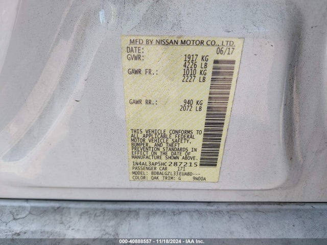 Nissan Altima 2.5 S 2017 1N4AL3AP5HC287215 Image 9