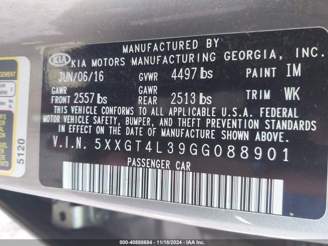 KIA Optima Lx 2016 5XXGT4L39GG088901 Image 9