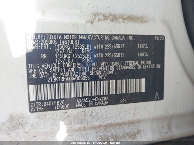 2T3K1RFV4RW309055 Toyota RAV4 LE