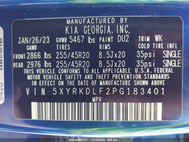 5XYRKDLF2PG183401 KIA Sorento Sx Prestige