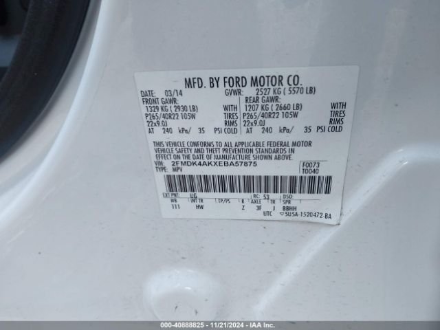 2FMDK4AKXEBA57875 Ford EDGE SPORT