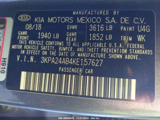 3KPA24AB4KE157627 KIA RIO S