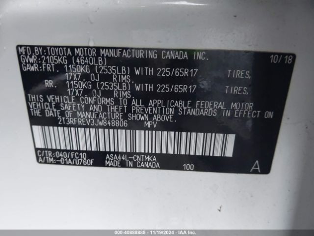 2T3RFREV3JW848806 Toyota Rav4 Adventure/xle