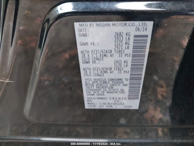5N1AL0MM6EC541936 Infiniti QX60