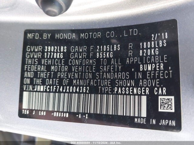 Honda Civic 2018 JHMFC1F74JX004362 Image 22