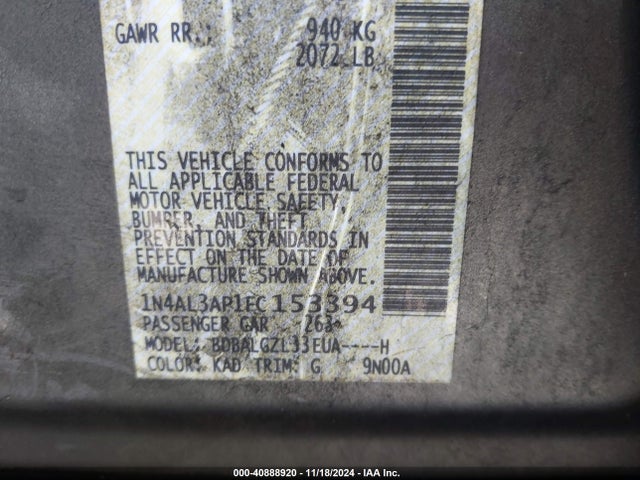 Nissan Altima 2.5 S 2015 1N4AL3AP1FC153394 Image 9