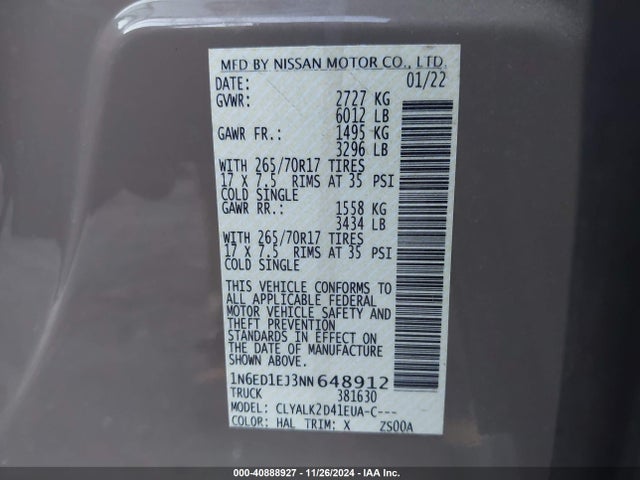 Nissan Frontier Pro-x 4x2 2022 1N6ED1EJ3NN648912 Image 9