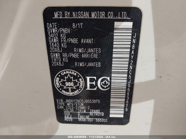 JN8AY2NC5J9553675 Nissan Armada Platinum/sl/sv
