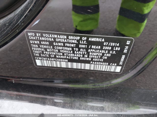 1VWCM7A36FC005596 Volkswagen Passat 3.6l V6 Sel Premium