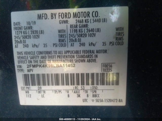Ford Edge Titanium 2020 2FMPK4K98LBA11452 Image 9
