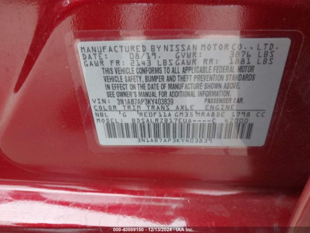 3N1AB7AP3KY403839 Nissan SENTRA SR