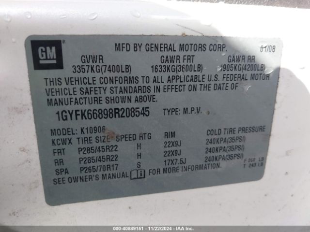 2008 CADILLAC ESCALADE ESV 1GYFK66898R208545 Photo 8