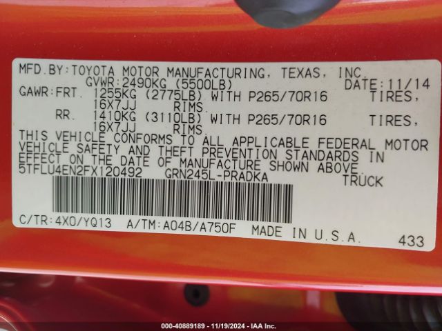 5TFLU4EN2FX120492 Toyota Tacoma Trd Pro