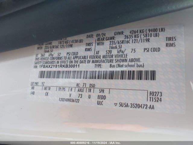 1FBAX2Y81RKB30011 Ford Transit-350 Passenger Van Xl