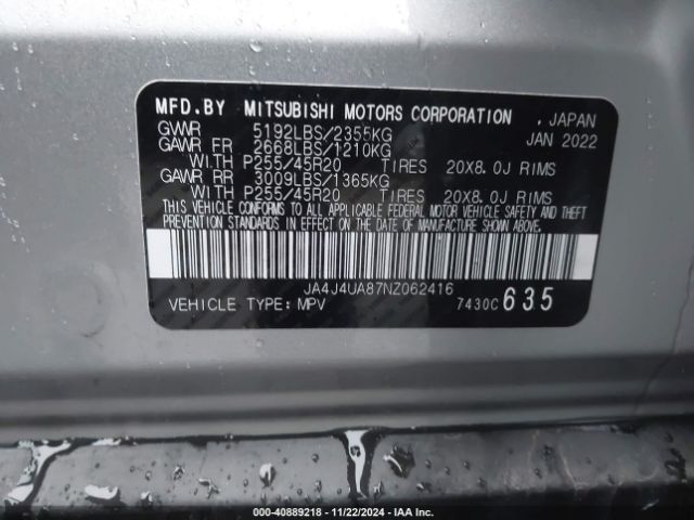 2022 MITSUBISHI OUTLANDER JA4J4UA87NZ062416 Photo 8