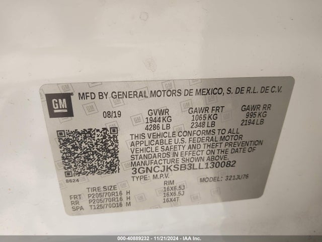 Chevrolet Trax Fwd Ls 2020 3GNCJKSB3LL130082 Image 9