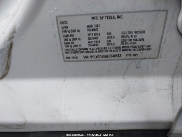 5YJYGDEE6LF040583 Tesla Model Y Long Range Dual Motor All-wheel Drive