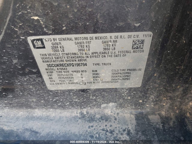 3GCUKRECXFG196794 Chevrolet Silverado 1500 1lt