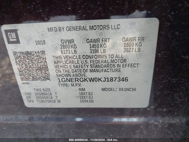 Chevrolet Traverse 1lt 2019 1GNERGKW0KJ187346 Image 9