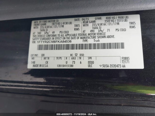 Ford Transit-250 2015 1FTYR2CM8FKA84536 Image 9