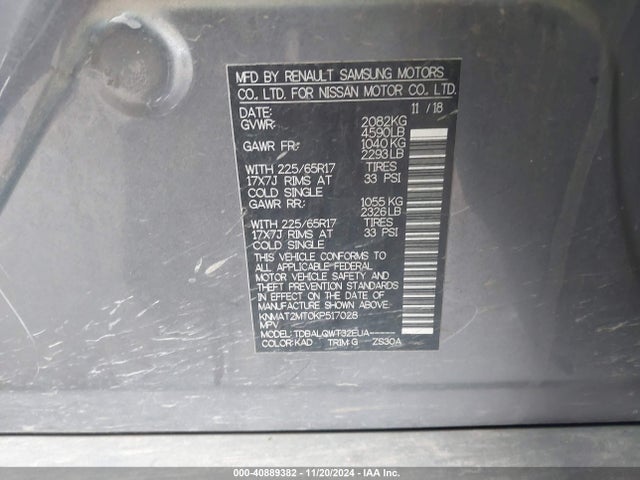 Nissan ROGUE SV 2019 KNMAT2MT0KP517028 Image 9