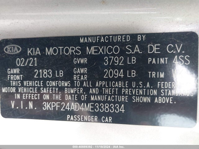 KIA Forte Lxs 2021 3KPF24AD4ME338334 Image 9