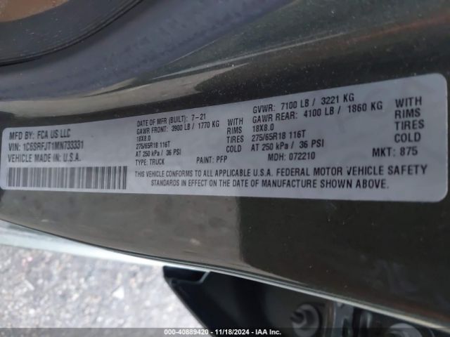 1C6SRFJT1MN733331 RAM 1500 Laramie  4x4 5'7 Box