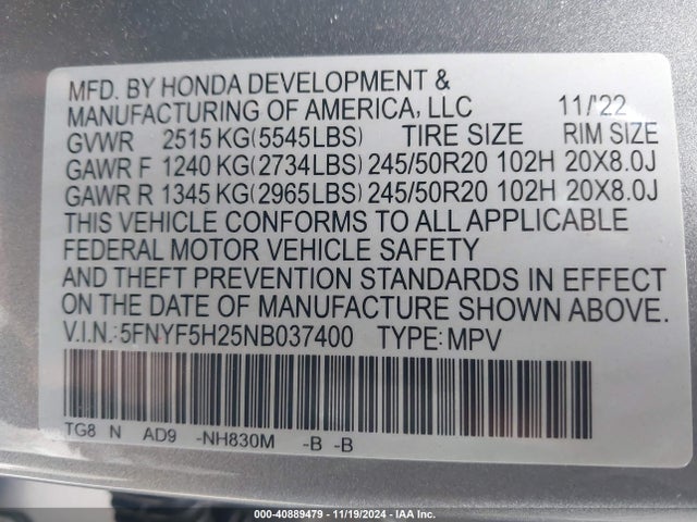 Honda Pilot 2wd Special Edition 2022 5FNYF5H25NB037400 Image 9