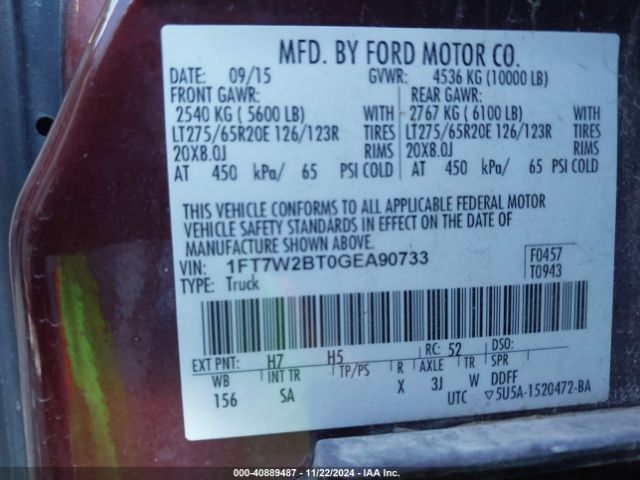 1FT7W2BT0GEA90733 Ford F-250 Lariat