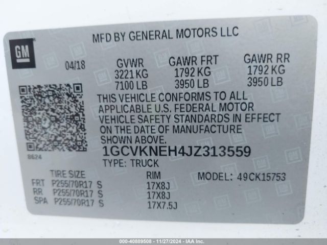 1GCVKNEH4JZ313559 Chevrolet Silverado 1500 Wt