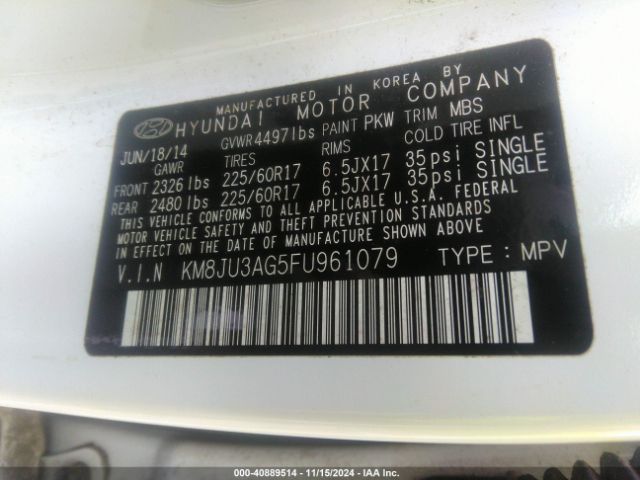 KM8JU3AG5FU961079 Hyundai TUCSON SE