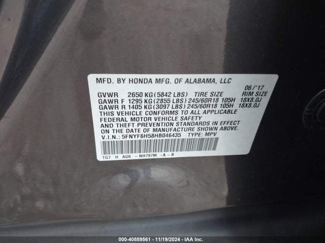 Honda Pilot Ex-l 2017 5FNYF6H58HB046435 Image 9