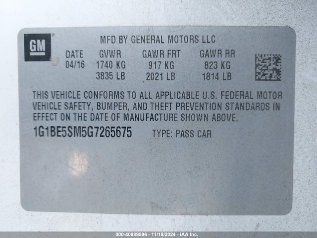 Chevrolet Cruze Lt Auto 2016 1G1BE5SM5G7265675 Image 9