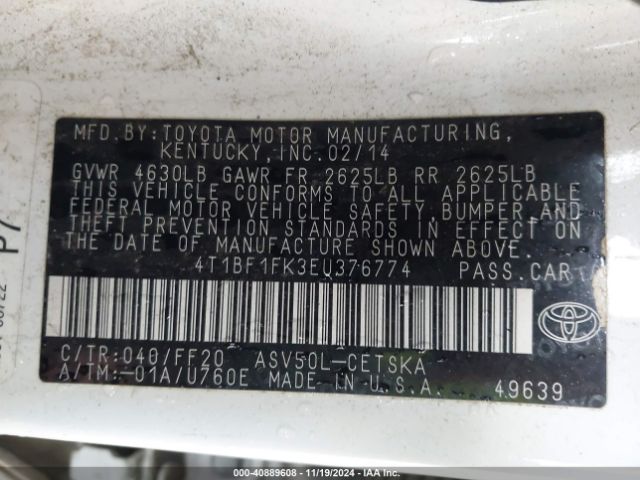 Toyota CAMRY SE 2014 4T1BF1FK3EU376774 Image 9