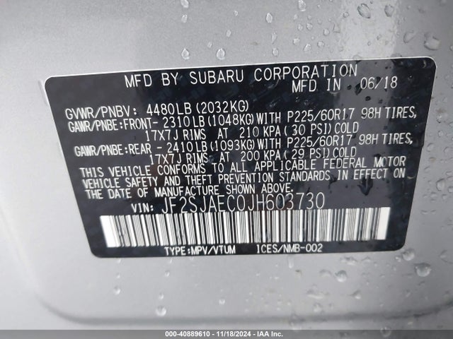 JF2SJAEC0JH603730 Subaru naturally aspirated u5