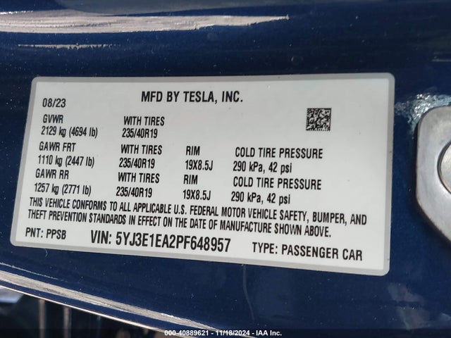 2023 TESLA MODEL 3 5YJ3E1EA2PF648957 Photo 8