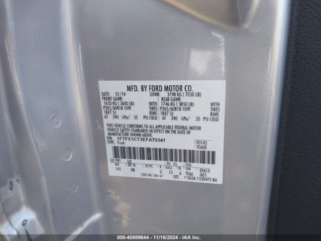 1FTFX1CT3EFA70341 Ford F-150 Lariat