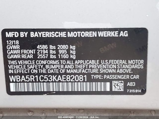 WBA5R1C53KAE82081 BMW 330I