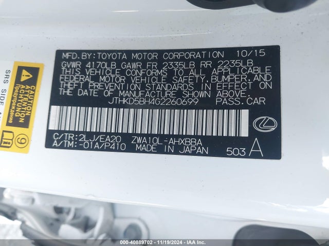 Lexus CT 200H 2016 JTHKD5BH4G2260699 Image 9